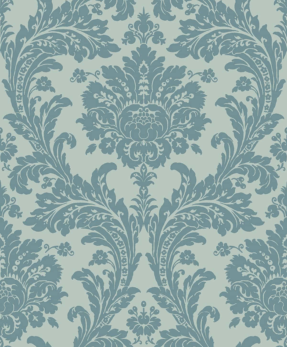 Elegant Blue Damask Pattern Wallpaper