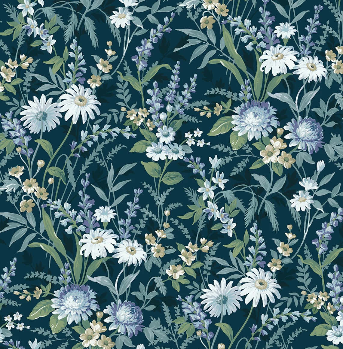 Elegant Blue Floral Pattern Wallpaper