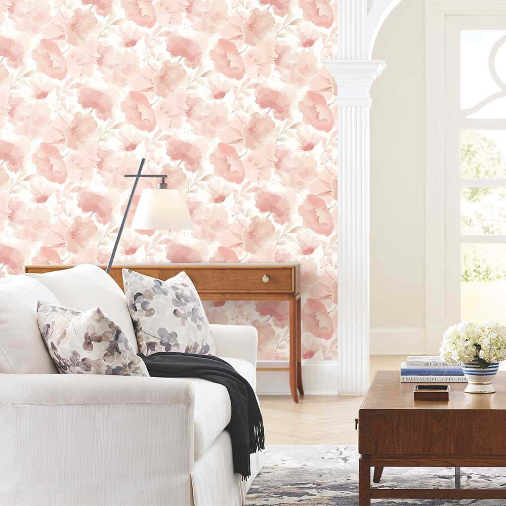 Elegant Blush Floral Wallpaper Living Room Wallpaper