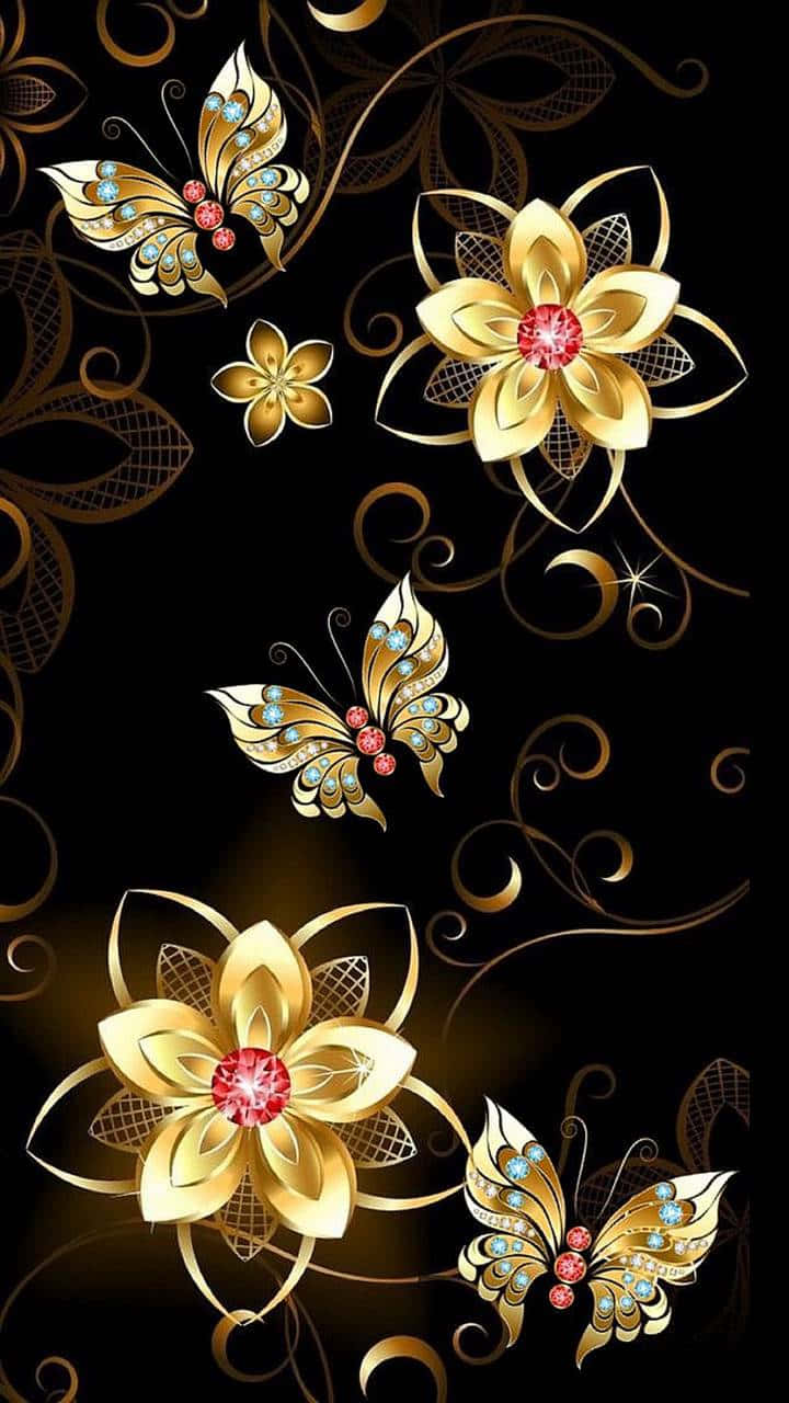 Elegant Butterflyand Flower Jewelry Design Wallpaper