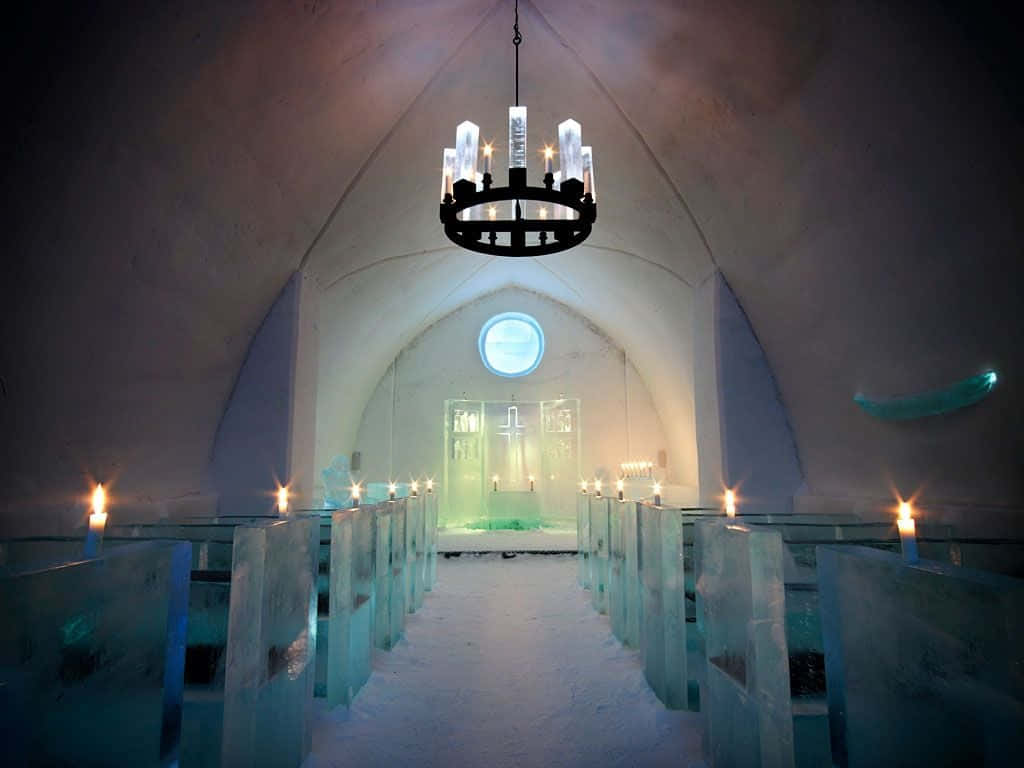 Elegant Ice Sculpture Room In The Magical Ice Hotel Wallpaper