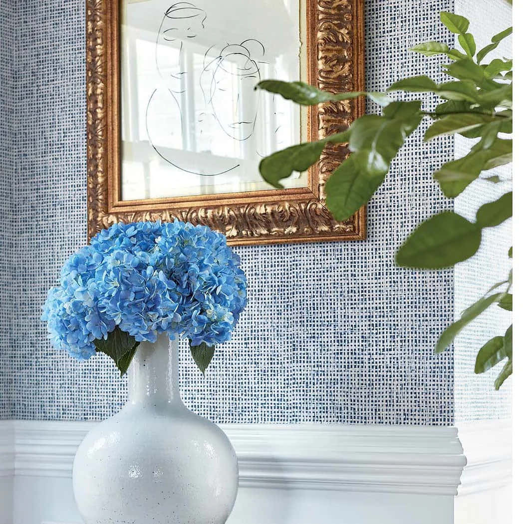 Elegant Interior Blue Hydrangeas Wallpaper