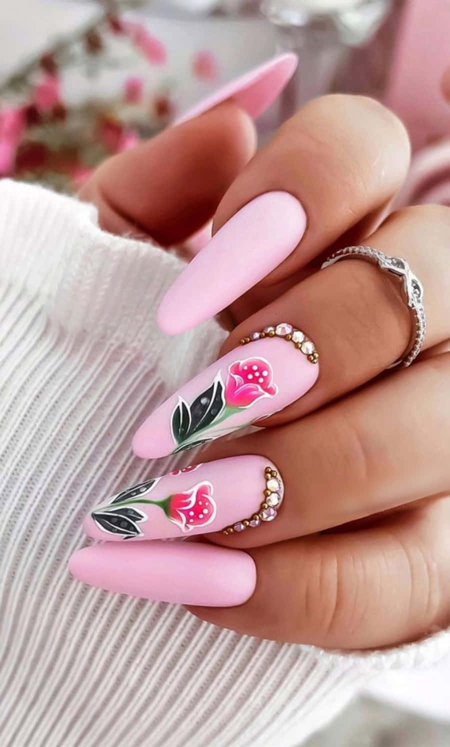 Elegant Pink Nail Art Design Wallpaper