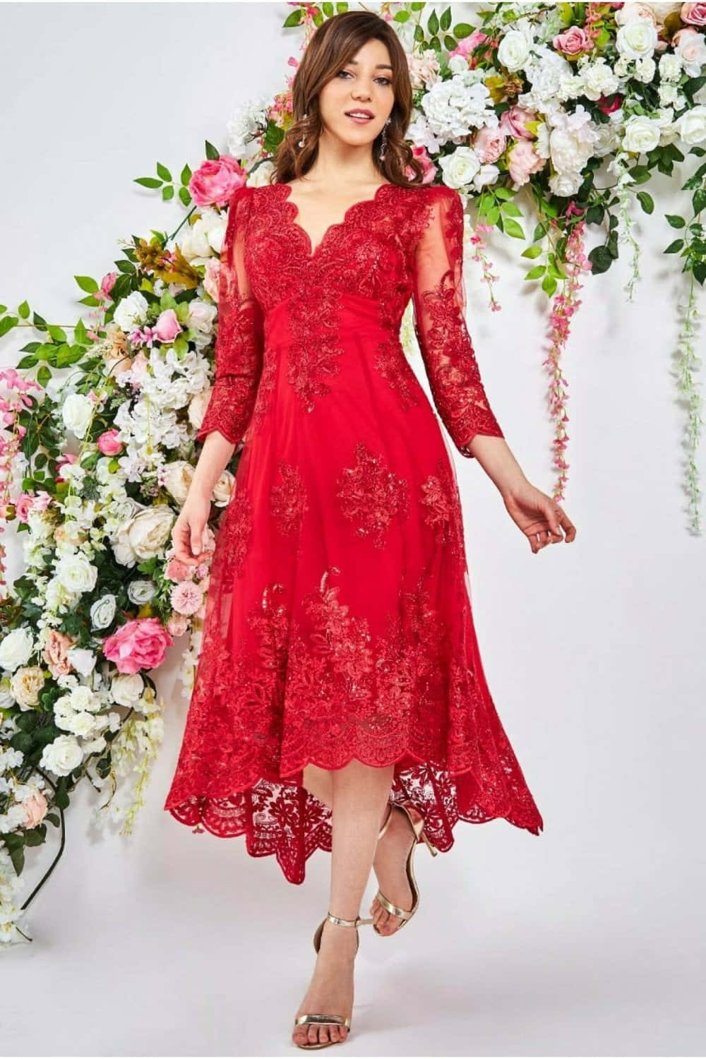 Elegant Red Lace Dress Wallpaper