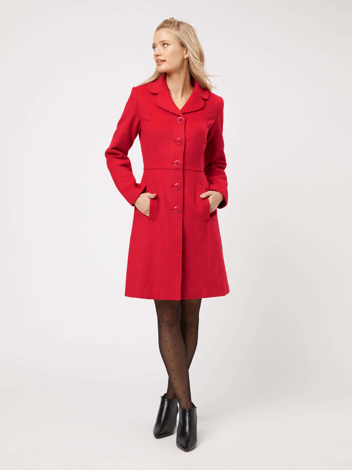 Elegant Woman In A Red Coat Wallpaper