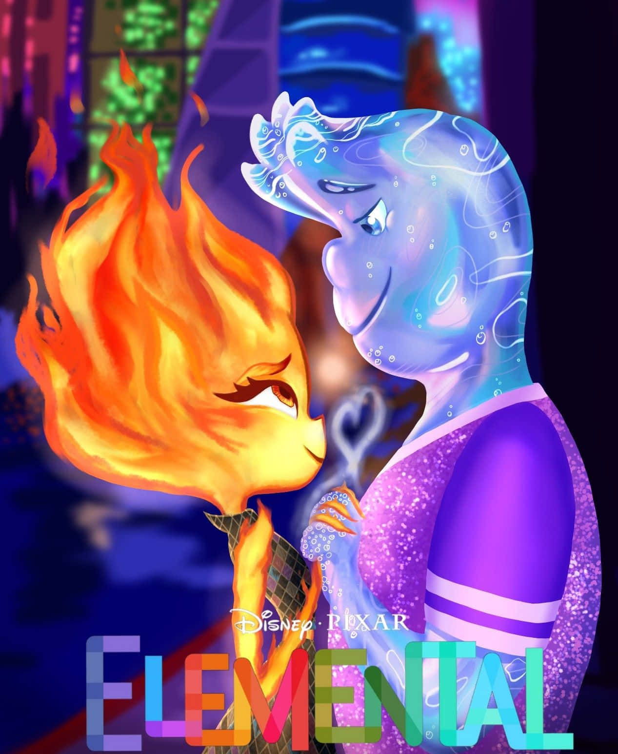 Elemental Fireand Water Characters Embrace Wallpaper