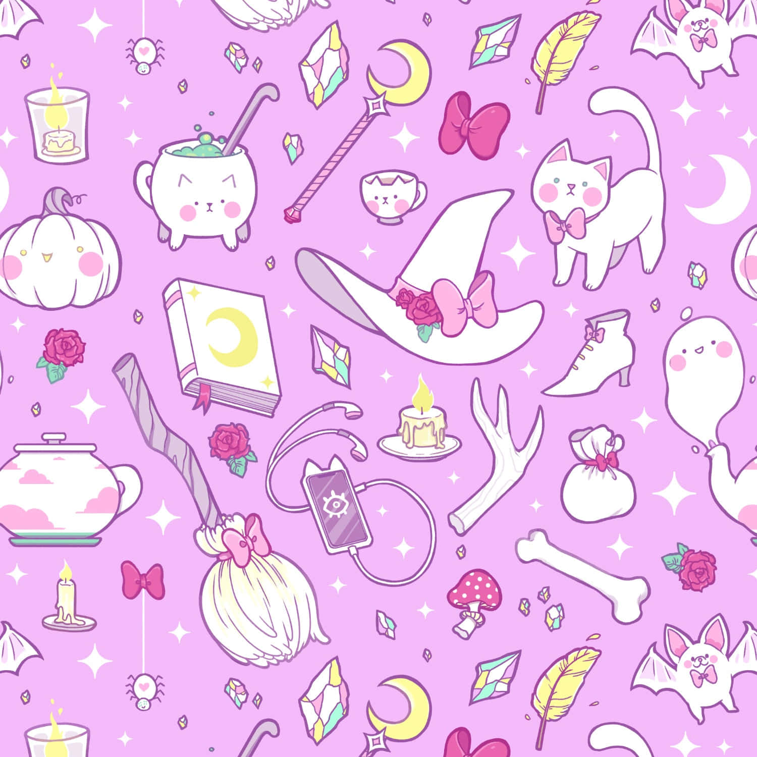 Embark On A Color-filled Journey With This Pastel Witch Wallpaper