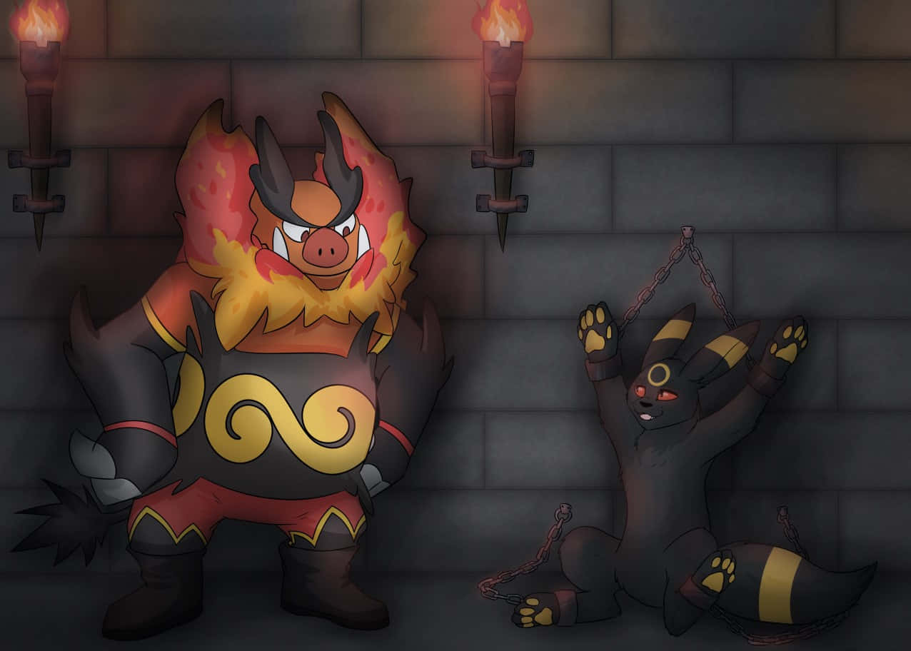 Emboar Catching Umbreon Wallpaper