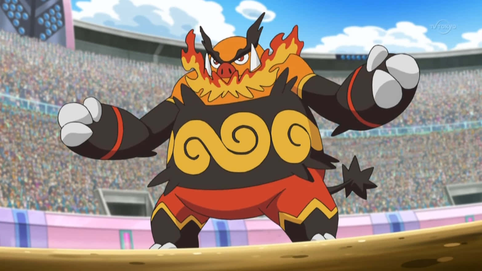 Emboar's Battle With A Huge Crowd Wallpaper