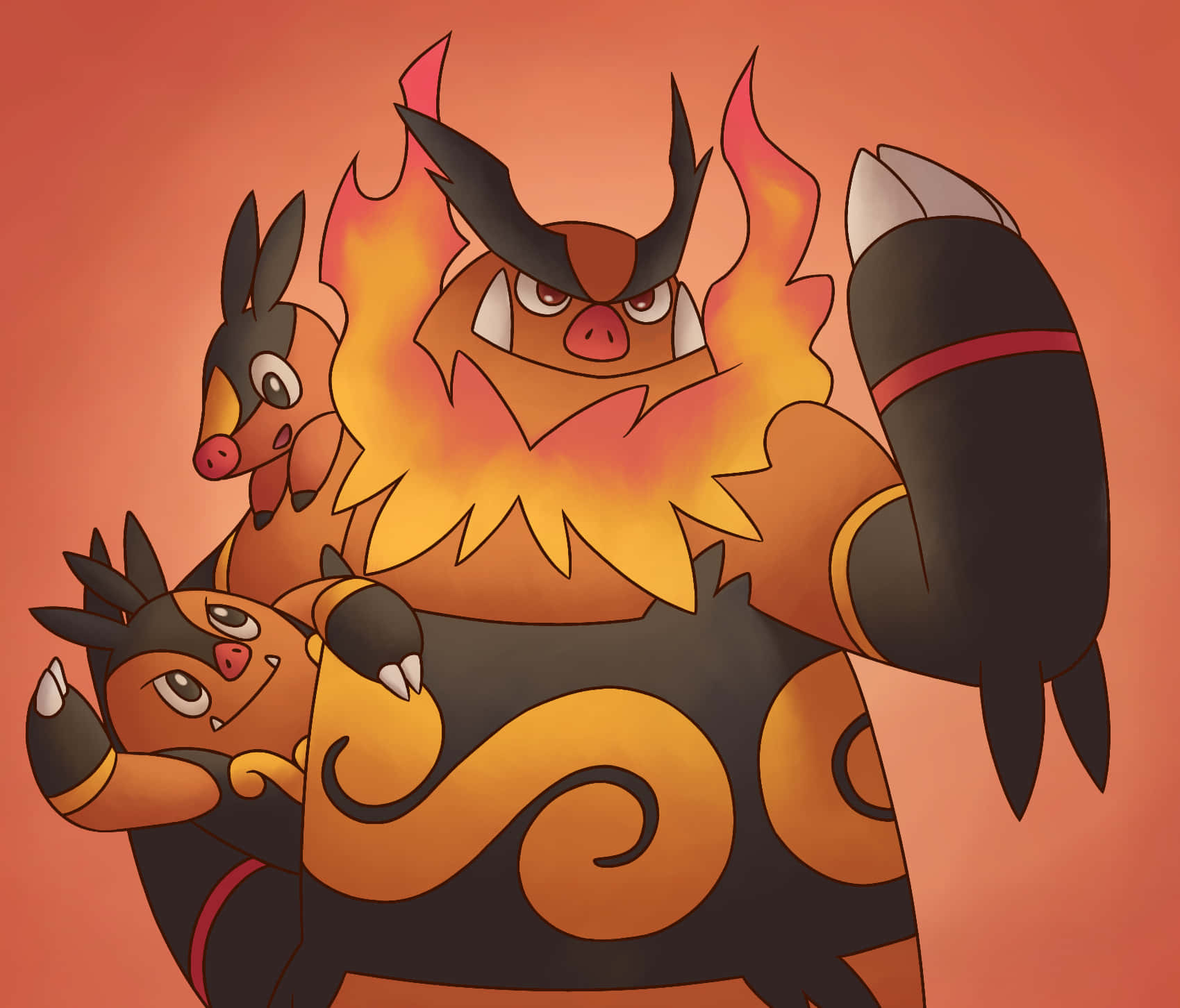 Emboar, Tepig And Pignite Cute Art Wallpaper