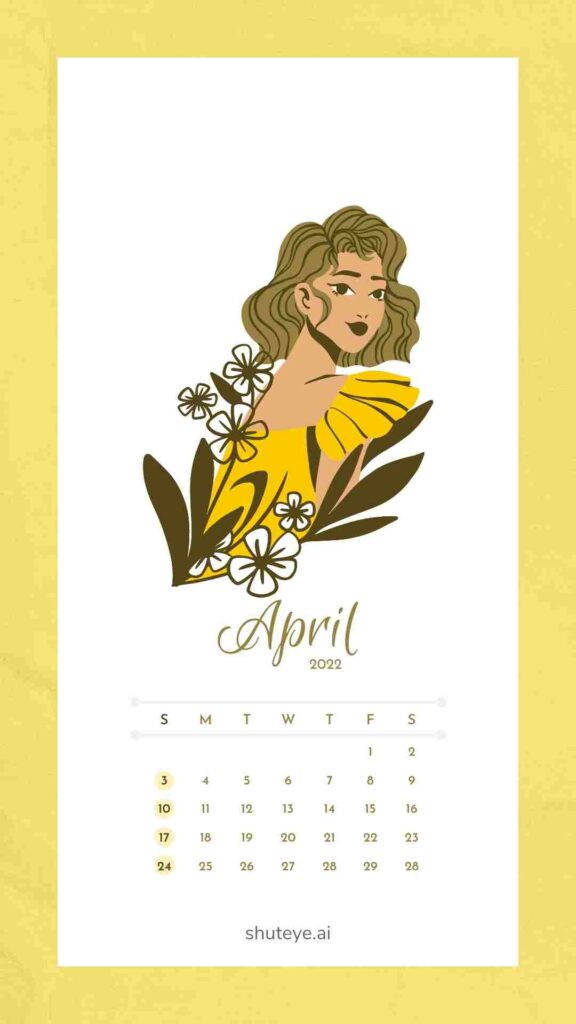 Embrace The Dawn Of April 2022 With This Elegant Woman Calendar Wallpaper