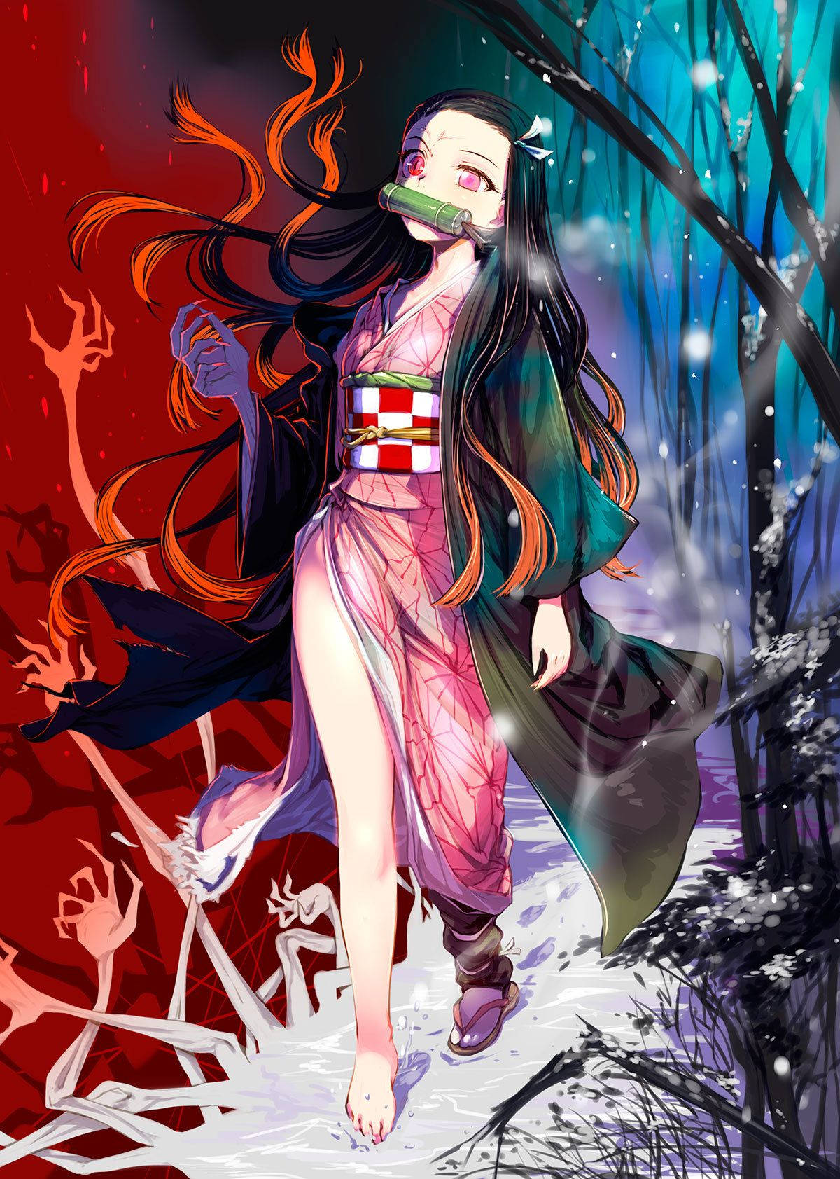 Embrace The Duality Of Life With Nezuko Kamado Wallpaper