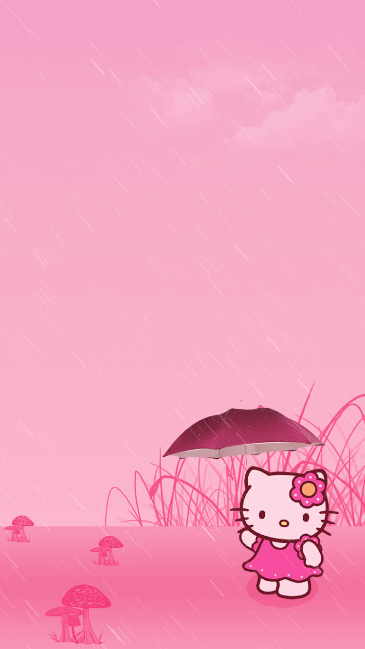 Embrace The Rainy Days With Hello Kitty's Cute Pink Umbrella Wallpaper