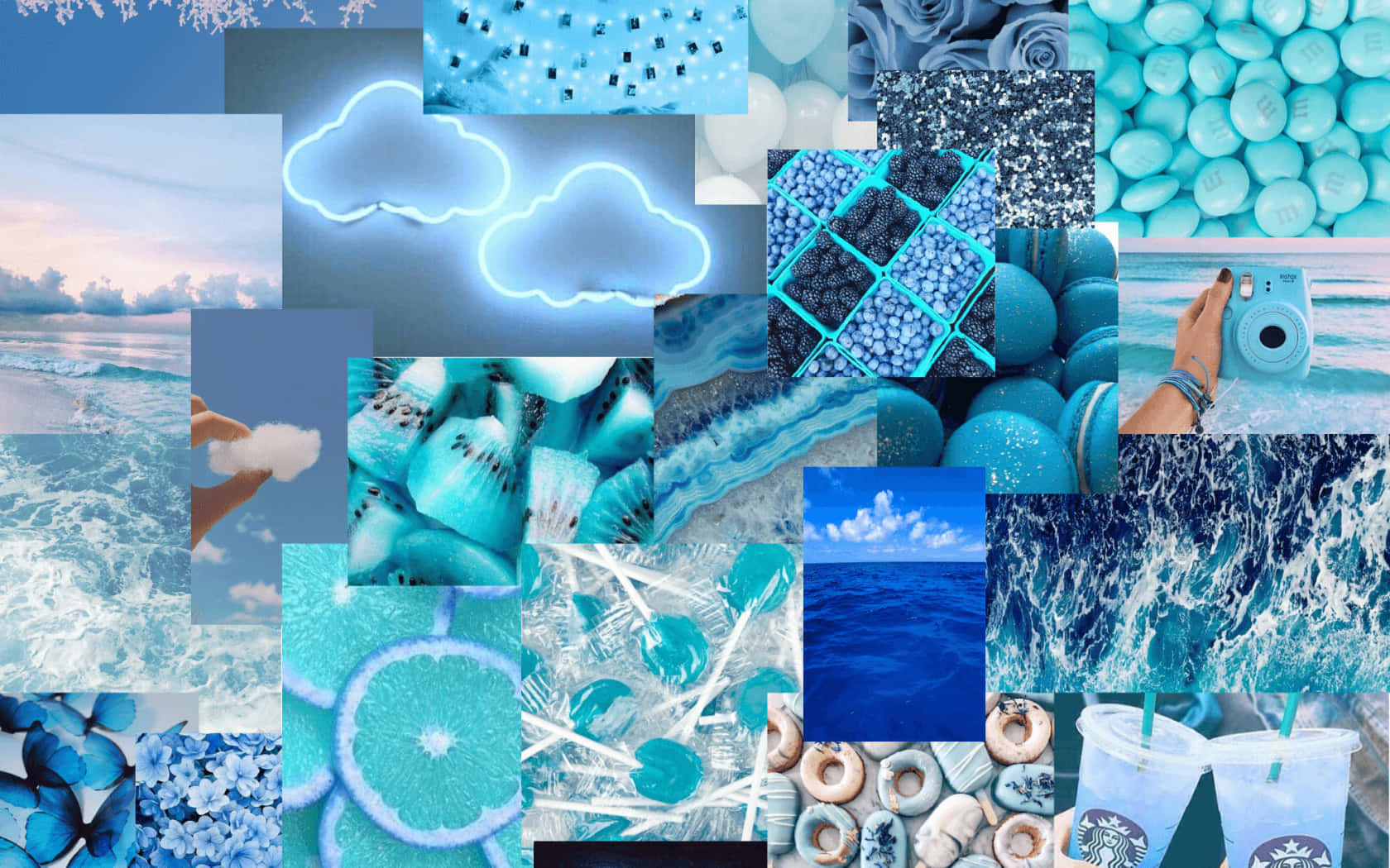 Embracing The Calmness Of Blue: Aesthetic Blue Collage Wallpaper