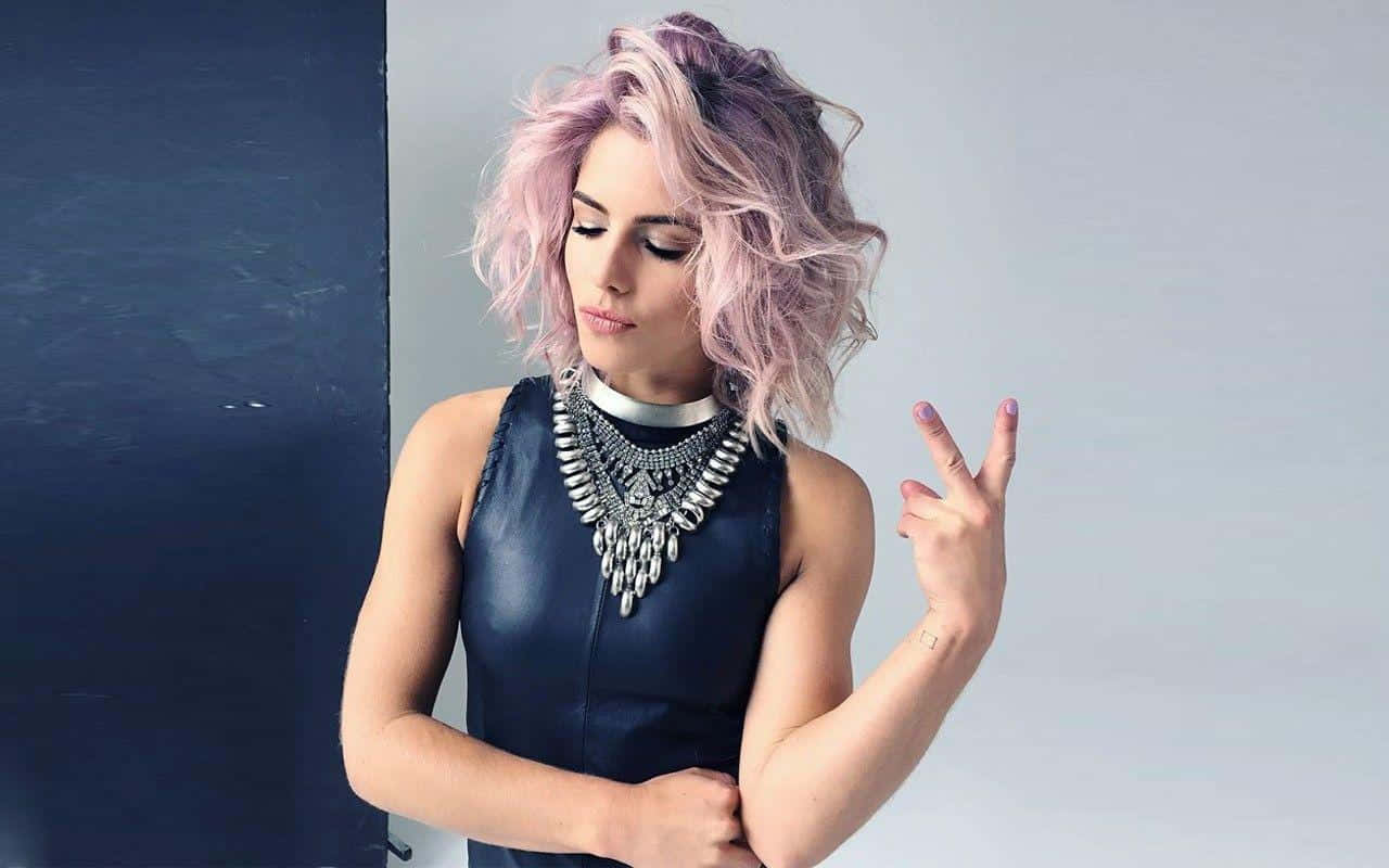 Emily Bett Rickards Pastel Pink Hair Peace Sign Wallpaper