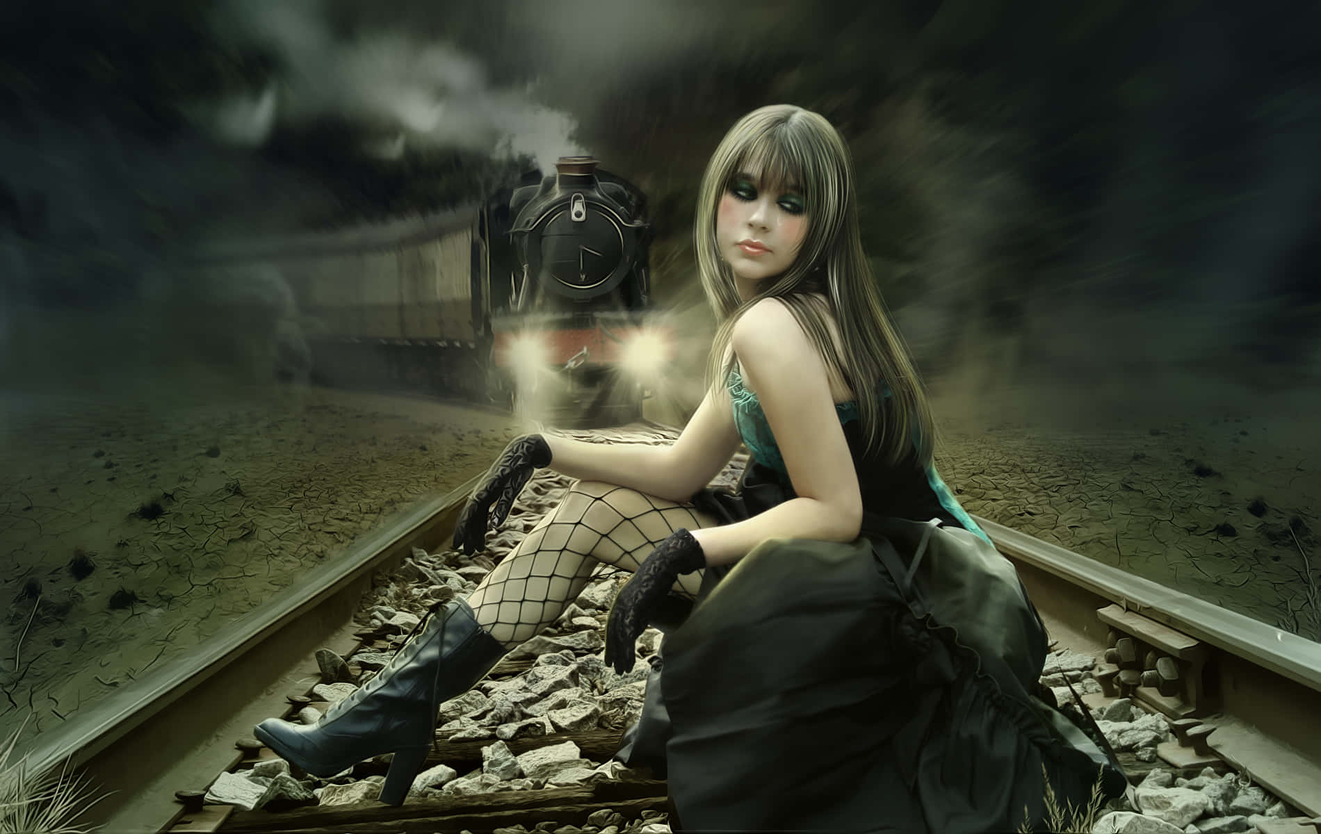 Emo Girlon Railroad Tracks Wallpaper