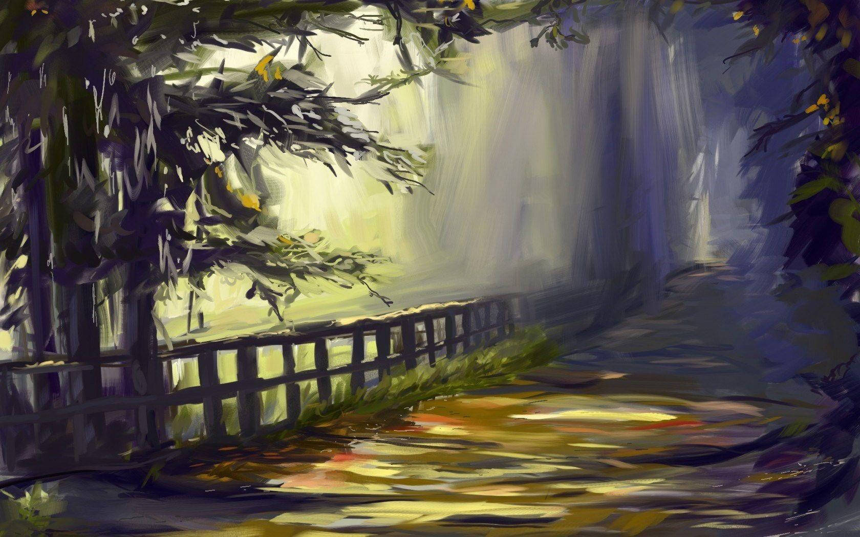 Empty Pathway Paint Art Wallpaper