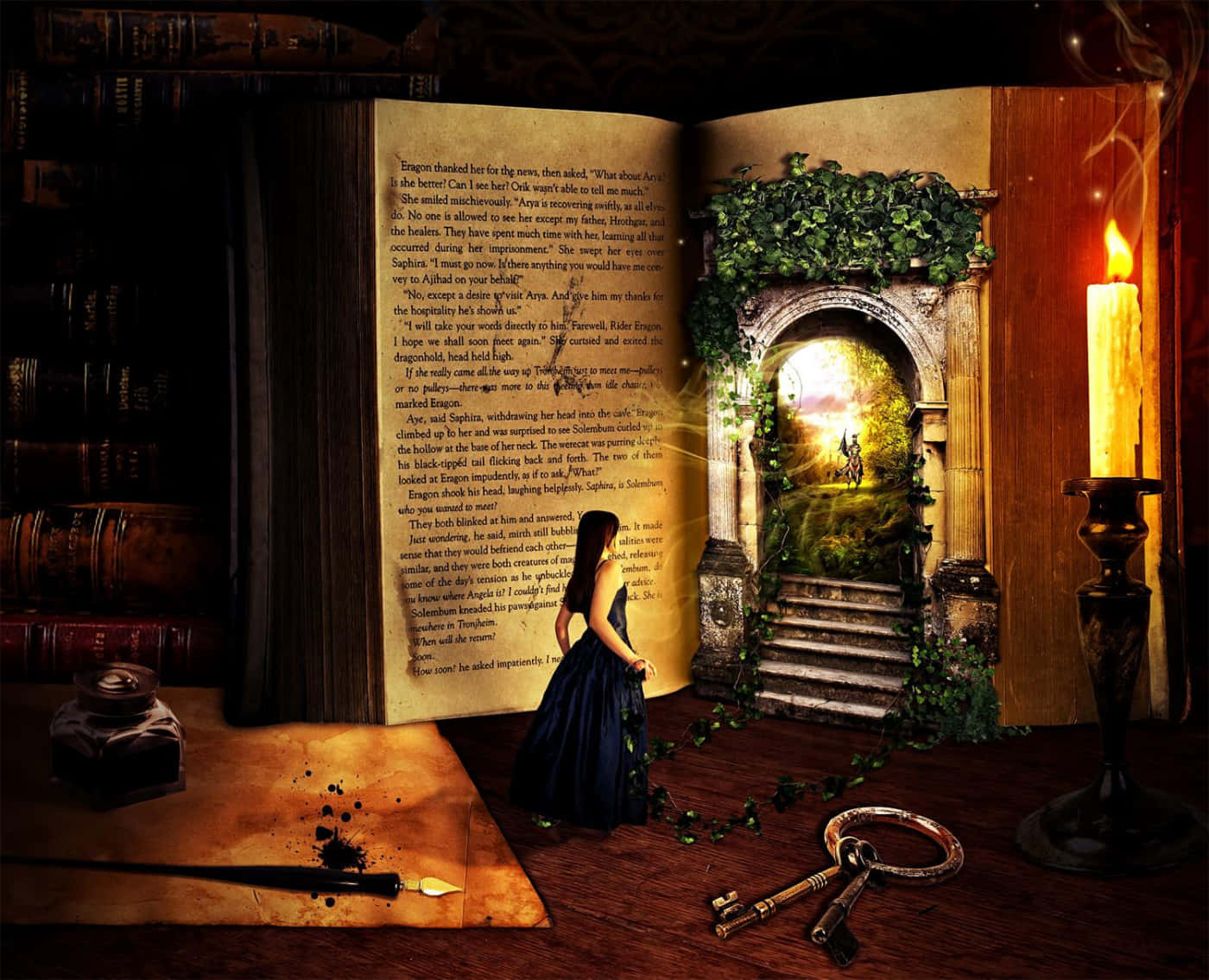 Enchanted_ Book_ Portal_ Fantasy Wallpaper