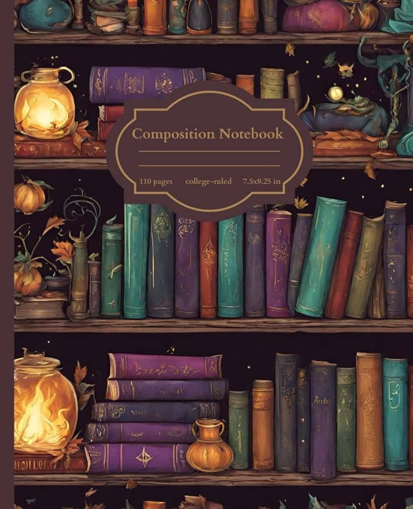 Enchanted Bookshelf Composition Notebook Cover Wallpaper