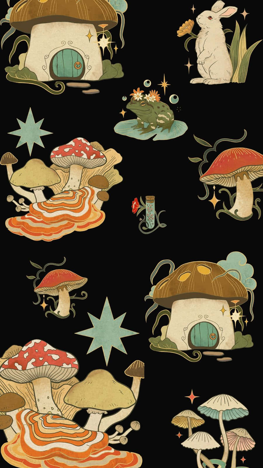 Enchanted_ Forest_ Creatures_and_ Mushroom_ Houses Wallpaper