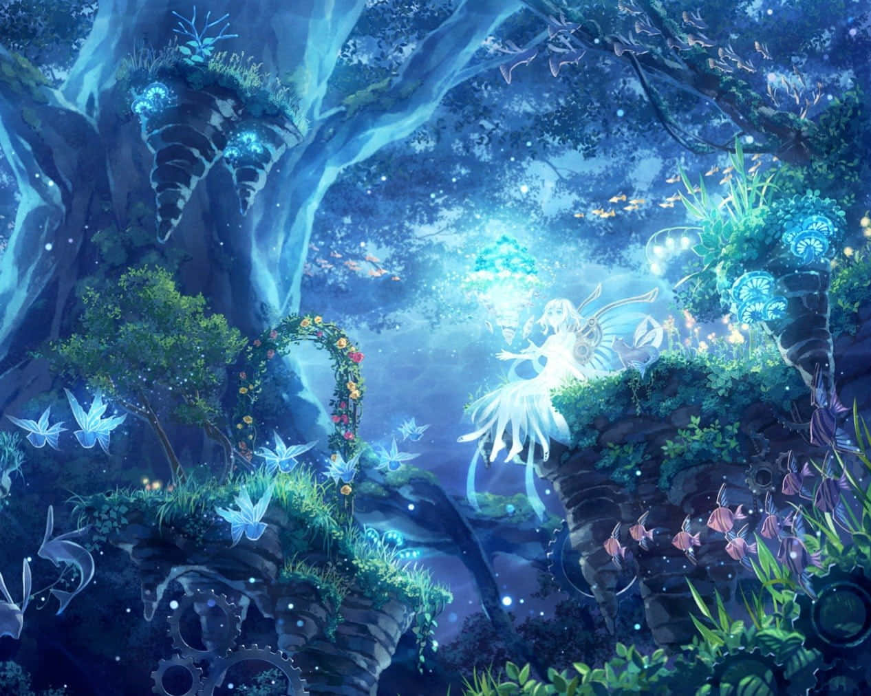 Enchanted Forest Glowing In Moonlight Wallpaper