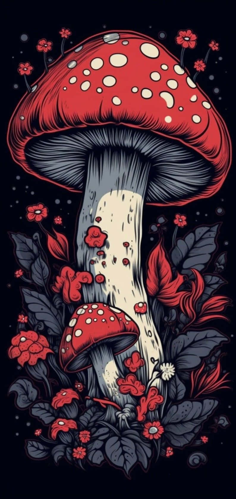 Enchanted Forest Mushrooms Artwork Wallpaper