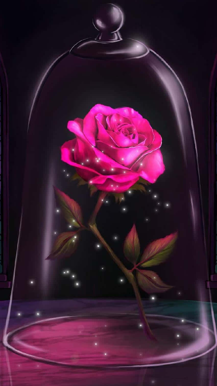 Enchanted_ Glowing_ Rose_ Under_ Glass Wallpaper