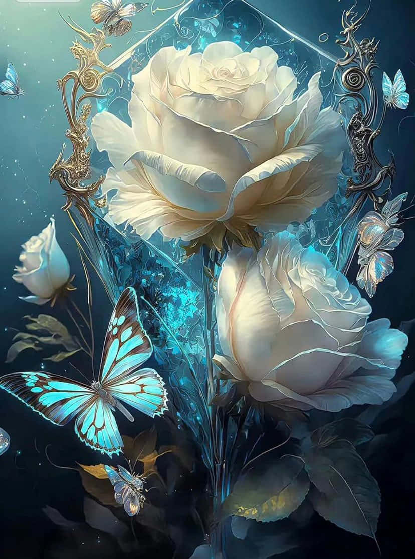 Enchanted_ Midnight_ Rose_ Butterflies Wallpaper