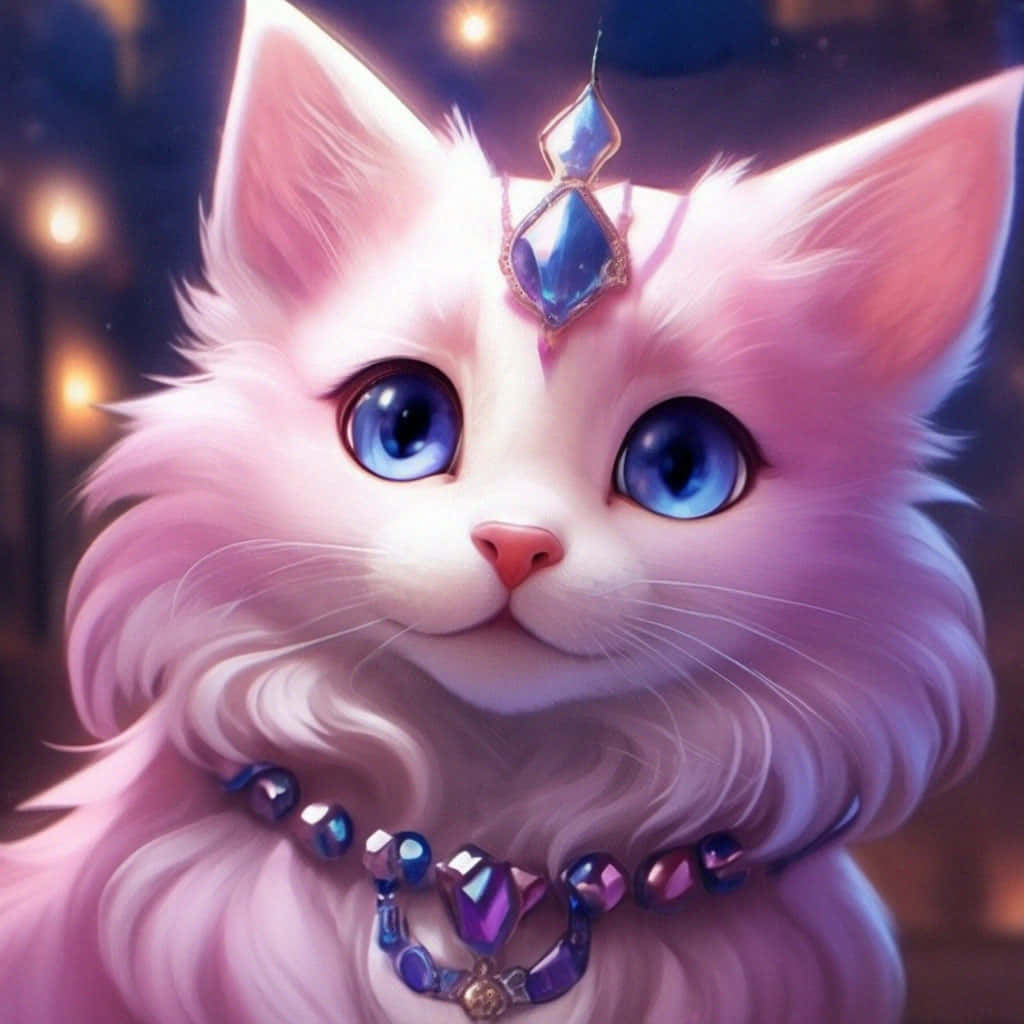 Enchanted Pink Cat Portrait Wallpaper