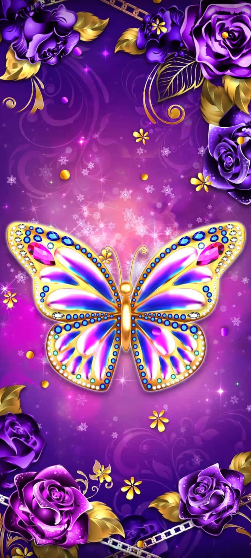 Enchanted Purple Butterflyand Roses Wallpaper