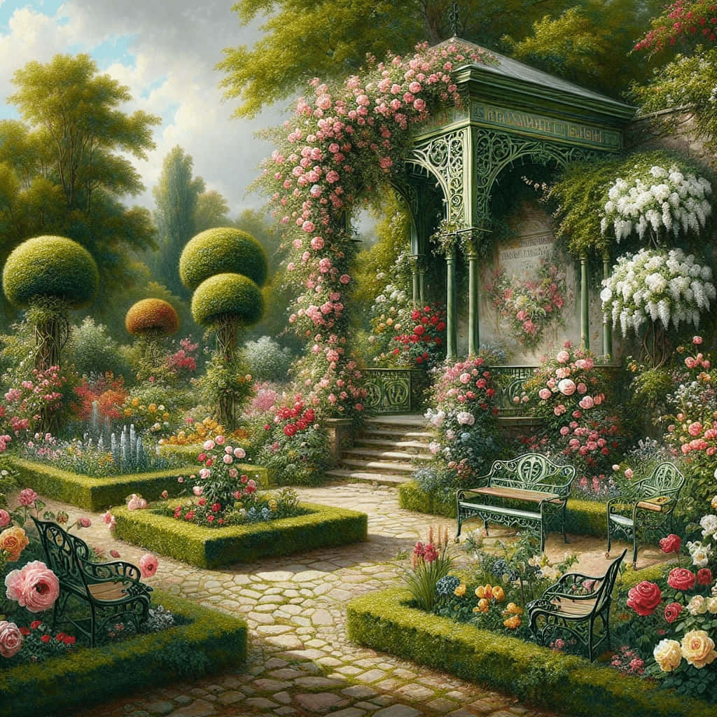 Enchanted Victorian Garden Pavilion Wallpaper