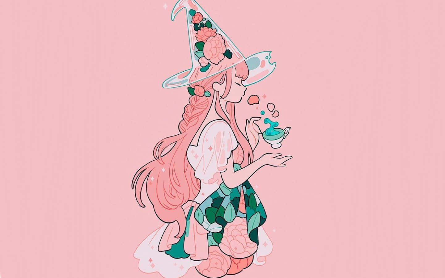 Enchanting Beauty Of Two Pastel-colored Witches Wallpaper