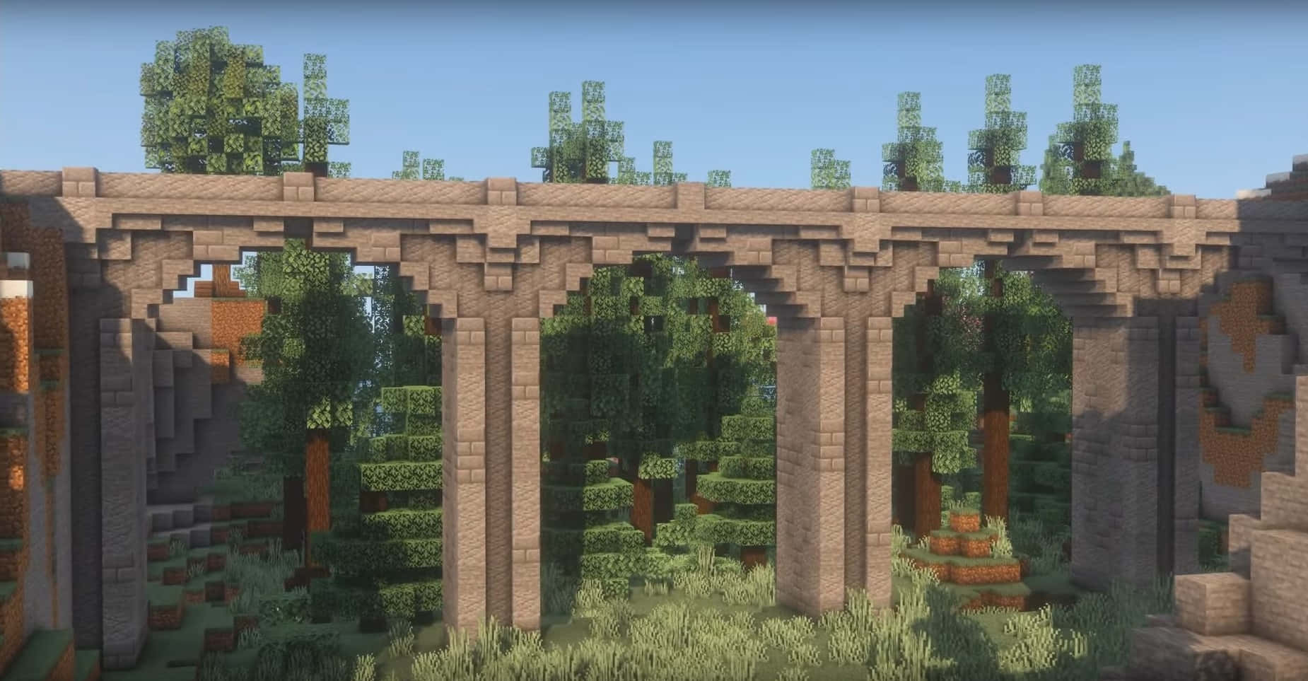 Enchanting Minecraft Bridge In Natural Terrain Wallpaper