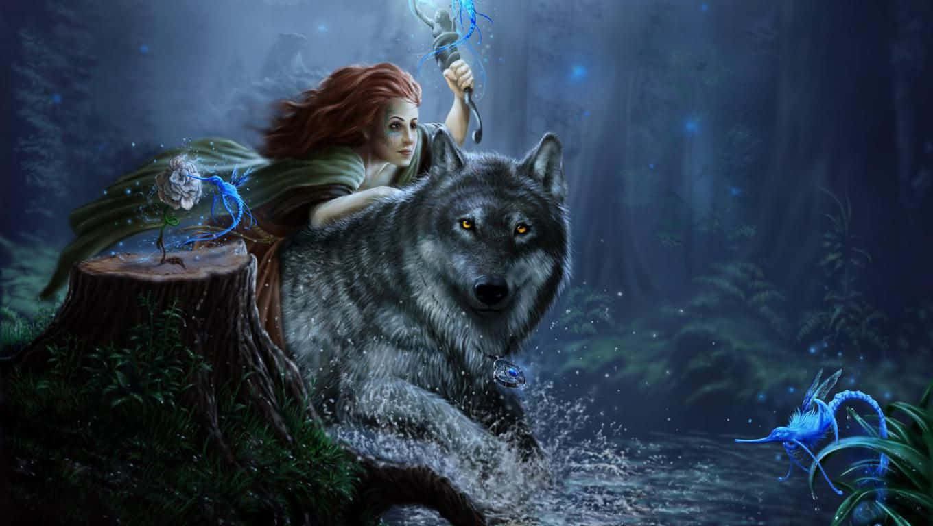 Enchanting Mythical Wolf In Moonlight Glow Wallpaper