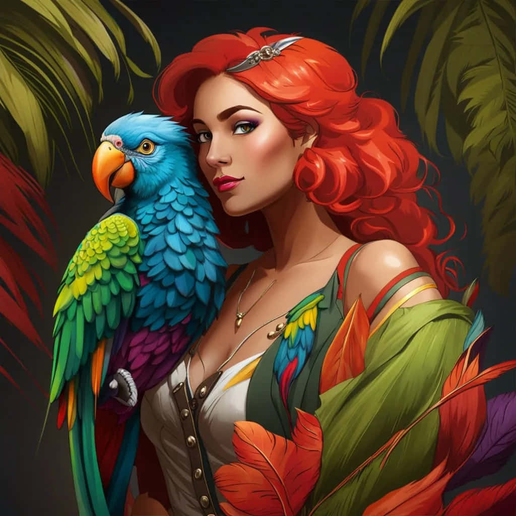 Enchanting Pirate Queenwith Parrot Wallpaper