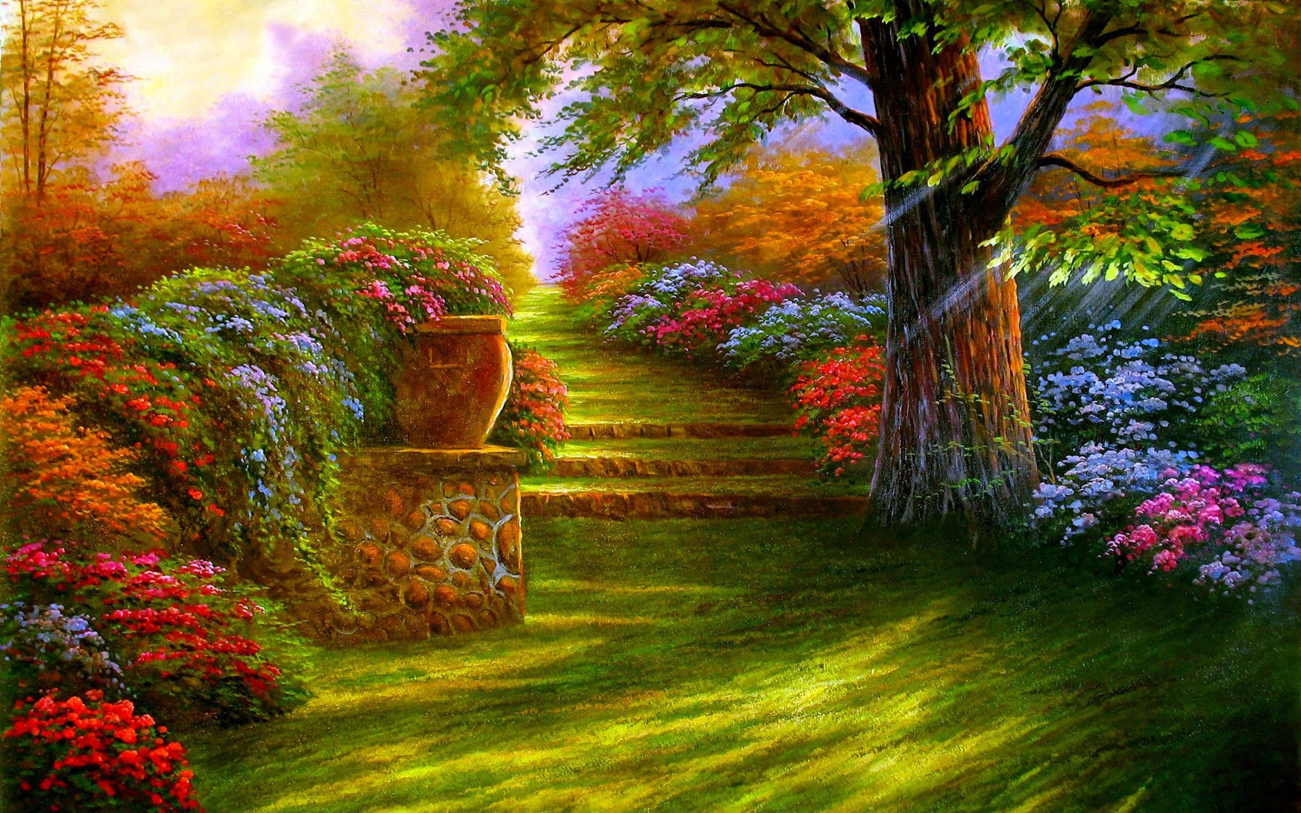 Enchanting Twilight In Fantasy Gardens Wallpaper