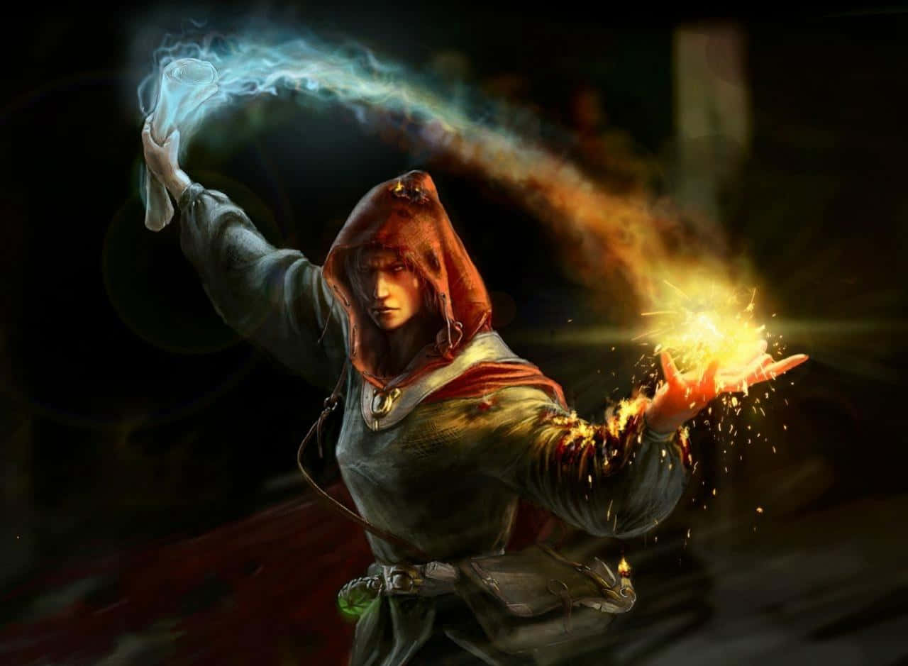 Enchanting Wizard Casting A Spell Wallpaper