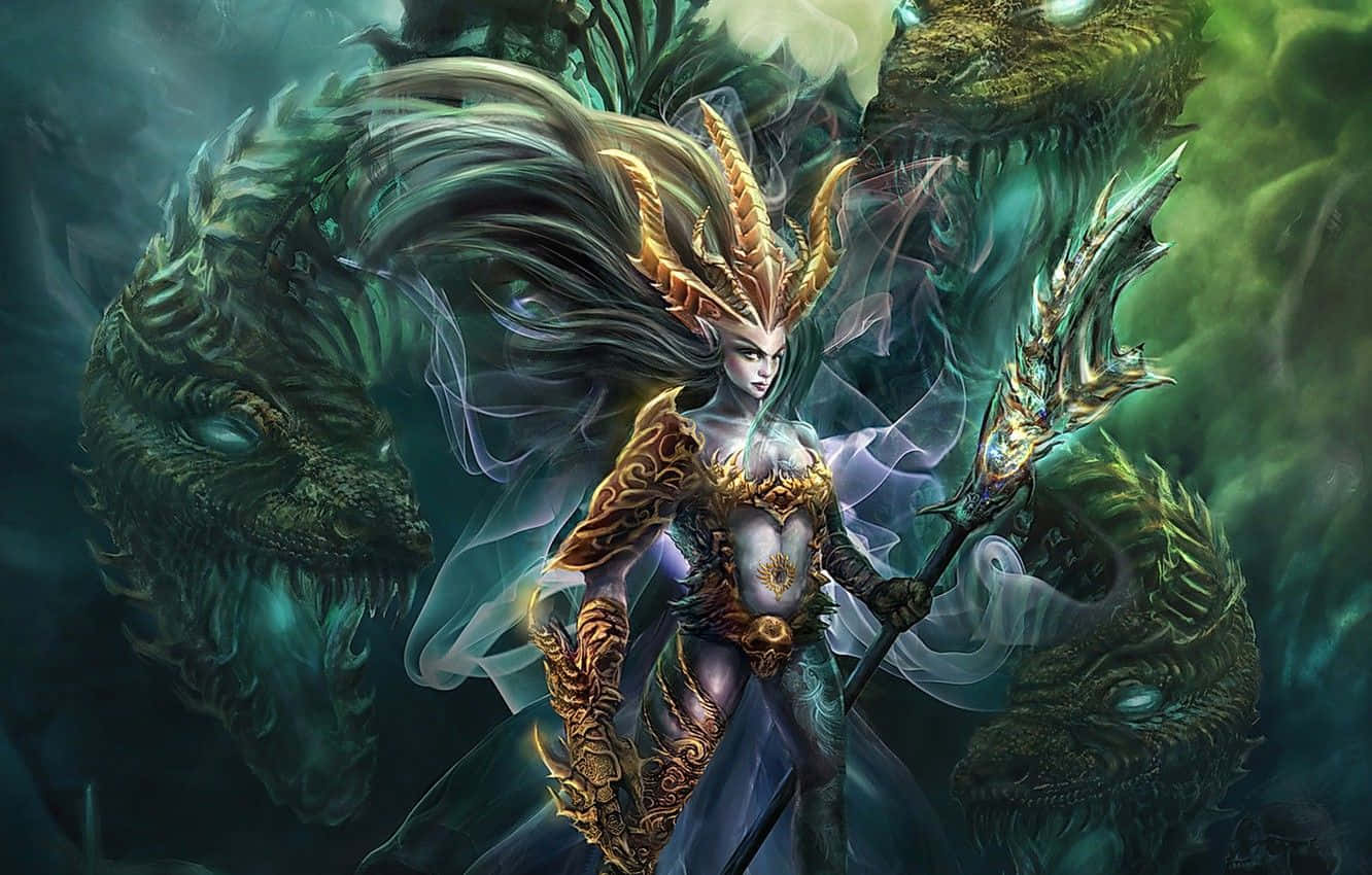 Enchantress_with_ Dragons_ Fantasy_ Art Wallpaper