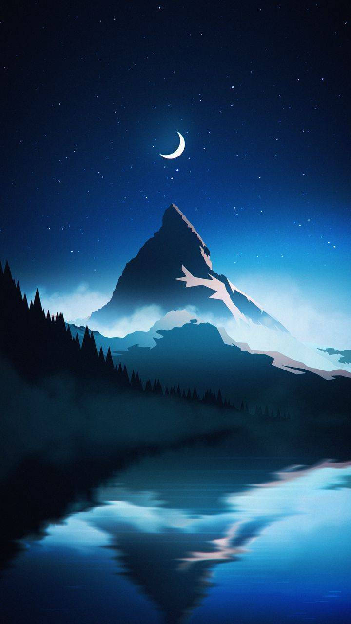 Enjoy A Breathtaking View Of The Night Sky Above A Peaceful Mountain Range. Wallpaper