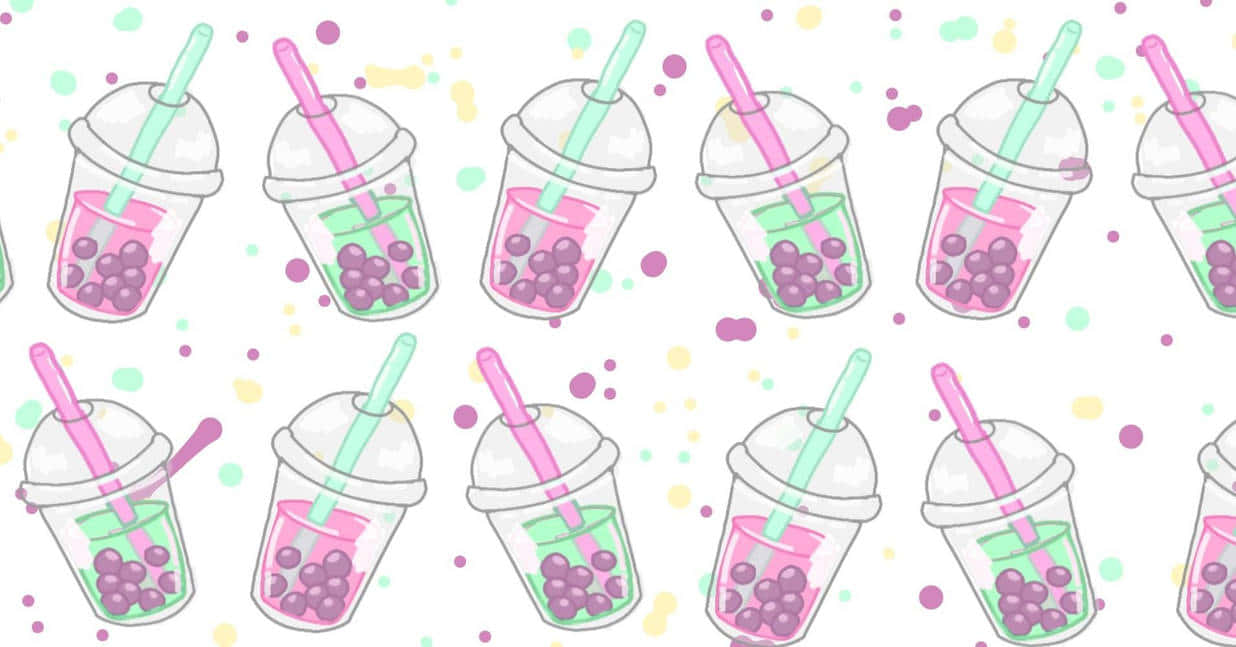 Enjoy A Refreshing Pink And Green Boba Tea Wallpaper