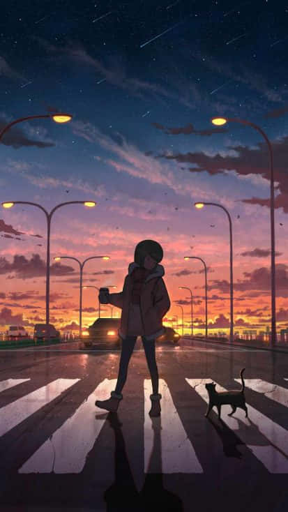 Enjoy The Beautiful Anime Sunset From Your Iphone Wallpaper