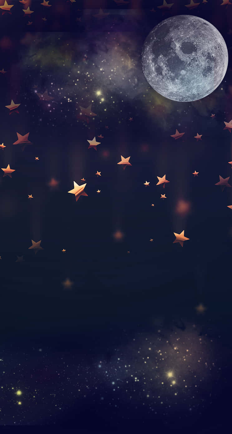 Enjoy The Beautiful Night Sky On Your Iphone With This Moon And Stars Wallpaper. Wallpaper