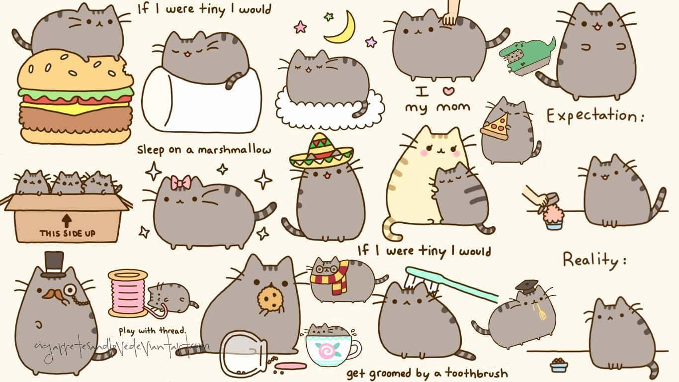 Enjoy The Cute And Kawaii Vibes Of Kawaii Pusheen! Wallpaper