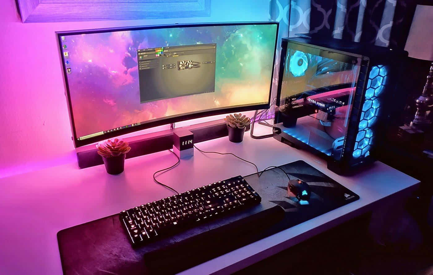 Enjoy The Immersive Gaming Experience With An Ultra-durable Gaming Pc Setup. Wallpaper