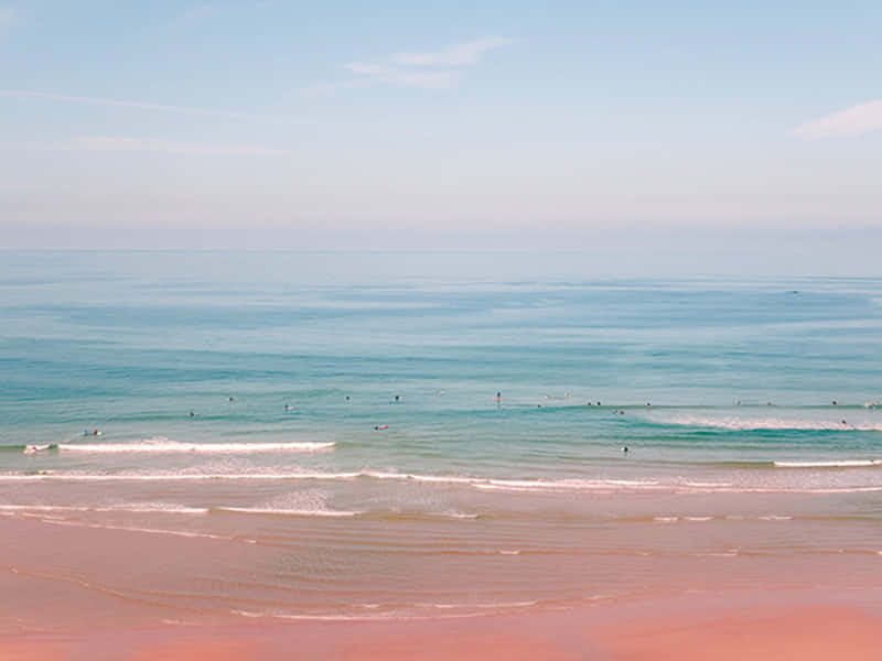 Enjoy The Pink Ocean Horizon For A Peaceful Beach Aesthetic Wallpaper