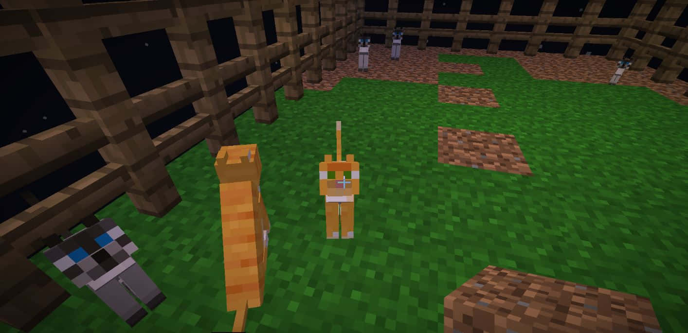 Enjoying A Minecraft Adventure With Loyal Pets Wallpaper