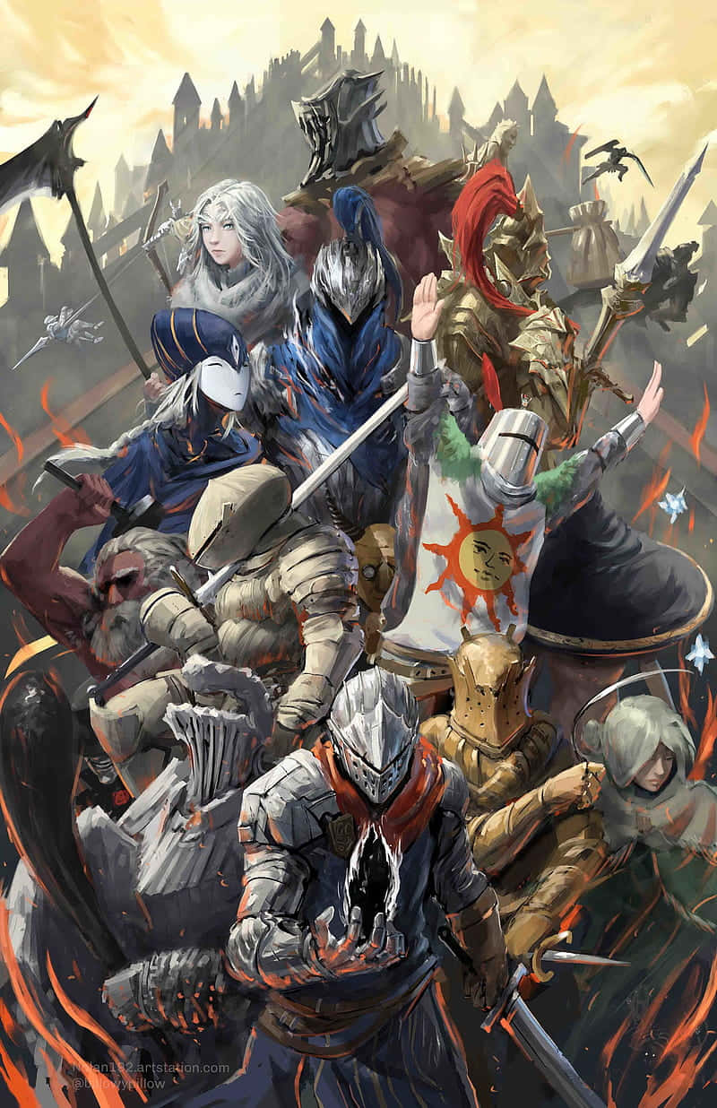 Epic Dark Souls Characters Battle Artwork Wallpaper