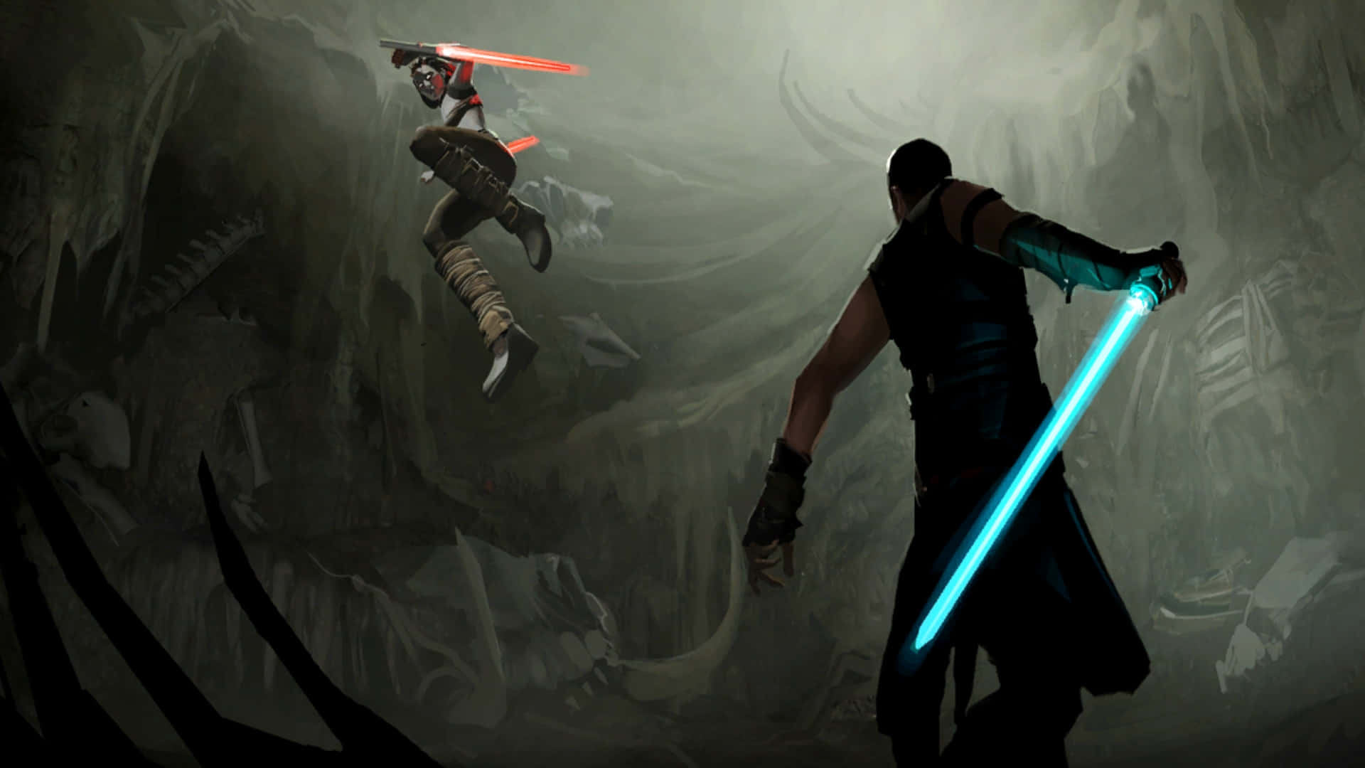 Epic Lightsaber Battle In Star Wars Universe Wallpaper