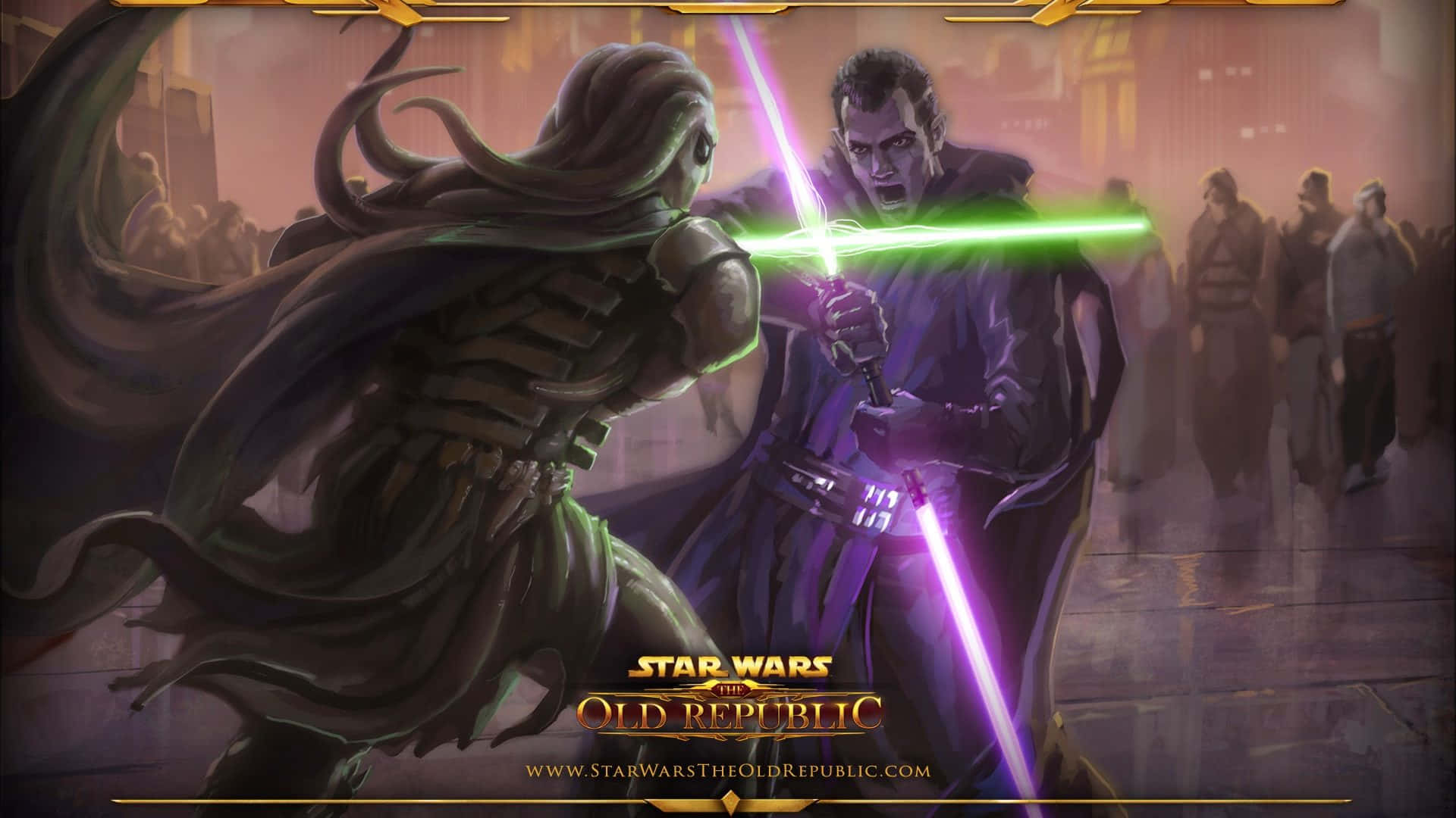 Epic Lightsaber Battle In The Star Wars Universe Wallpaper