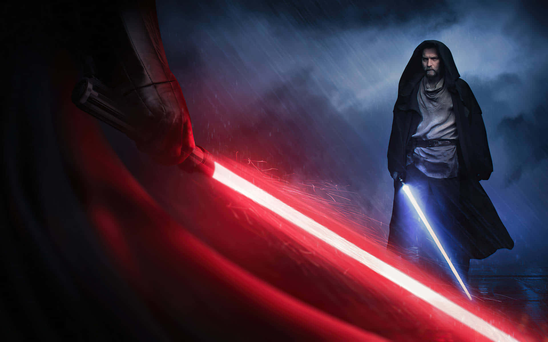 Epic Lightsaber Duel In The Dark Wallpaper